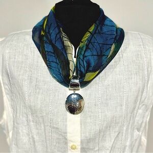 Christopher & Banks Like New Colorful Leaves Scarf with Silver Scarf Pendant‎